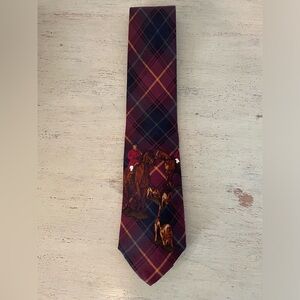 Polo Ralph Lauren Hand Made in USA Vintage Plaid-Equestrian Silk Tie in Burgundy